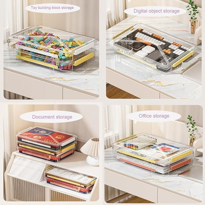 2 Pack Clear Plastic File Boxes w/Latching Lids, Stackable A4 Storage (‎White Latches, Small)