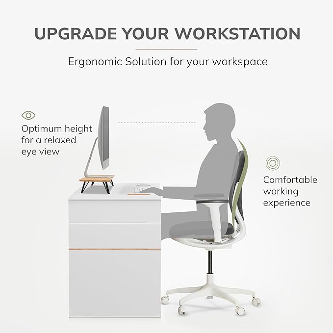 Anji Mountain Wooden Monitor Stand - Elegant Monitor Riser, Perfect Monitor Stand for Desk Organization, Durable Wood Construction monitor stands, Enhances Ergonomics and Workspace Efficiency,Biscotti