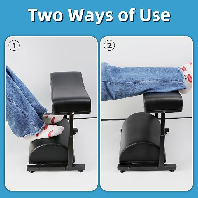 Adjustable Foot Rest Under Desk Footrest Wide Leg Rest 5 Height Positions PU Leather Covered for Desk Office Gaming Chairs Ergonomic with Foot Cushion