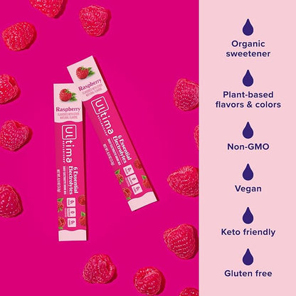 Ultima Replenisher Daily Electrolyte Powder Drink Mix – Sugar Free – Raspberry, 20 Stickpacks – Hydration Packets with 6 Key Electrolytes and Trace Minerals – Keto Friendly, Vegan, Non-GMO