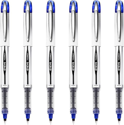EYEYE Blue Rollerball Pens 0.7mm, 6 Pack Medium Point Roller Ball Pen Quick Dry, Liquid Ink Pen Fine Point Smooth Writing Pens for Journaling, Note Taking, Office, School Supplies