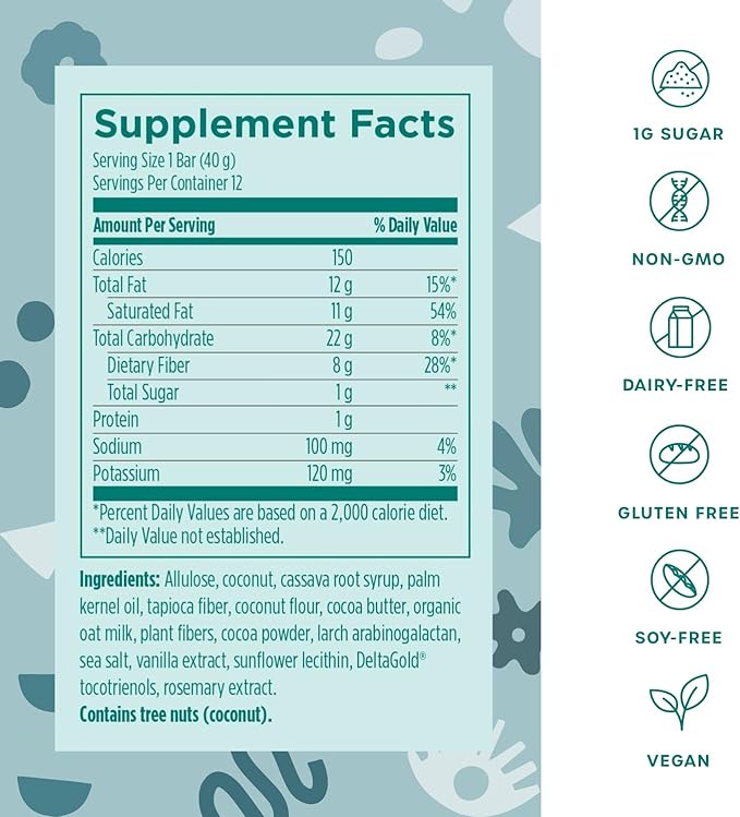 Fx Cocommune Fiber Supplement Bars - 8g Fiber with Prebiotic Fiber for Gut Health, Metabolism and Immune Support* - Vegan with 1g Sugar, 2g Net Carbs - Chocolate + Creamy Coconut (12 Bars)