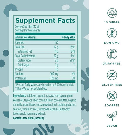 Fx Cocommune Fiber Supplement Bars - 8g Fiber with Prebiotic Fiber for Gut Health, Metabolism and Immune Support* - Vegan with 1g Sugar, 2g Net Carbs - Chocolate + Creamy Coconut (12 Bars)