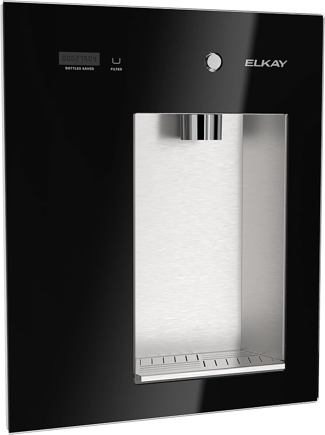 Elkay Liv EZ Built-in Filtered Wall-Mount Water Dispenser – Battery Powered, NSF Certified, Push Button, Reduces Lead & PFAS, Midnight Black – Ideal for Home