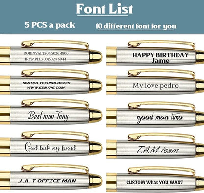 Ancolo Personalized Luxury Ballpoint Pen Writing Set-Stainless Steel Fancy pens Custom with Your Name or Message, Perfect for Students/Teacher/Manager/Lawyer/Professor 5PCS/Pack