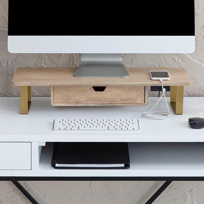 Anji Mountain Monitor Stand - Desktop Organizer & Laptop Riser, Ergonomic Monitor Riser, Space-Saving Monitor Stand for Desk, Durable Construction, Easy Assembly, Ideal for Home & Office,Natural