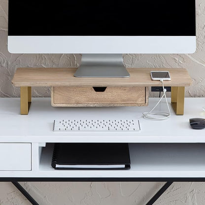 Anji Mountain Monitor Stand - Desktop Organizer & Laptop Riser, Ergonomic Monitor Riser, Space-Saving Monitor Stand for Desk, Durable Construction, Easy Assembly, Ideal for Home & Office,Natural