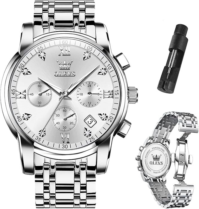 OLEVS Men's Luxury Watch Waterproof Luminous Easy Read Chronograph Watches Full Gold/White Dail/Black Face with Calendar Wristwatch