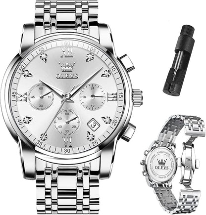 OLEVS Men's Luxury Watch Waterproof Luminous Easy Read Chronograph Watches Full Gold/White Dail/Black Face with Calendar Wristwatch