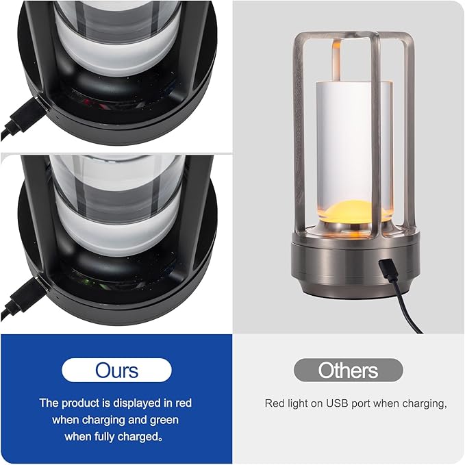 Rechargeable Cordless LED Table Lamp - Waterproof Portable Touch Dimmable Desk Light for Outdoor, Camping, Patio, Bedroom, Living Room - Night Light with Long Battery Life (Black)