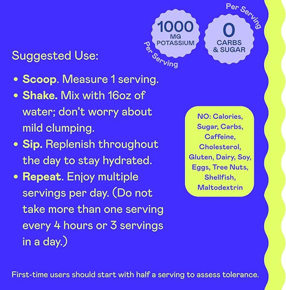 Hi-Lyte K1000 Electrolytes Powder Blue Raspberry Keto & Performance, 50 Servings - 1000mg Potassium + Magnesium, Sodium, Trace Minerals - 0 Carbs, 0 Sugar