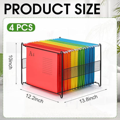 Moxweyeni 4 Pack Mesh Hanging File Folder Organizer, Letter Size File Folder Organizer, Metal Hanging Filing Box Desktop Filing Crate Storage for Home, Office, School, Black