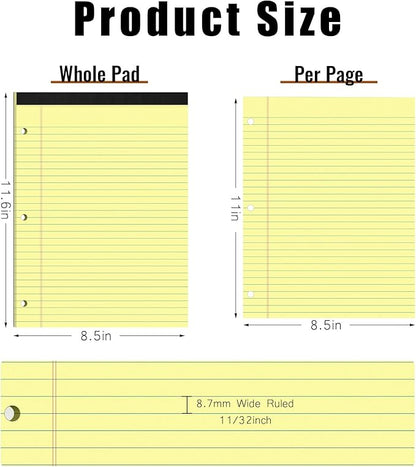 HAUTOCO 8.5 x 11 Legal Pads 12 Pack Yellow Wide Ruled Lined Writing Note Pads Perforated Notepad, 30 Sheets Per Notepad, 3-Hole Punched Paper for School, Office