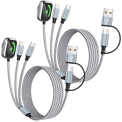 Travel Essentials 3 in 2 Charging Cable for Apple iWatch Charger (2Packs 5FT), UB-A/USB-C Multi Charging Cable/Cord for All Devices Compatible for iWatch Ultra/SE/10-1, iPhone16 15 14, Android, More