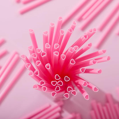 JOYIN 200 PCS Valentine Heart Shaped Pink Straws, Reusable Drinking Cute Straw for Valentine's day Cocktail, Birthday Party, Bridal Shower, Wedding Supplies, Valentine Party