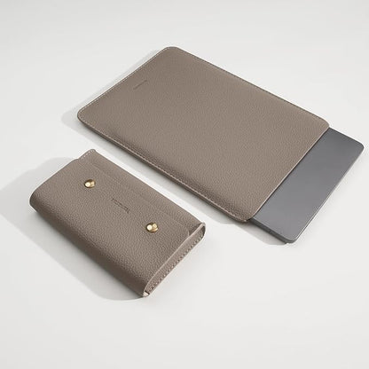 PU Leather Padded Laptop Sleeve Bag 13Inch Compatible with New MacBook Air 13 A3113 M3, 2024 MacBook Pro 13 M2 A2686 with Charger Pouch Color Camel