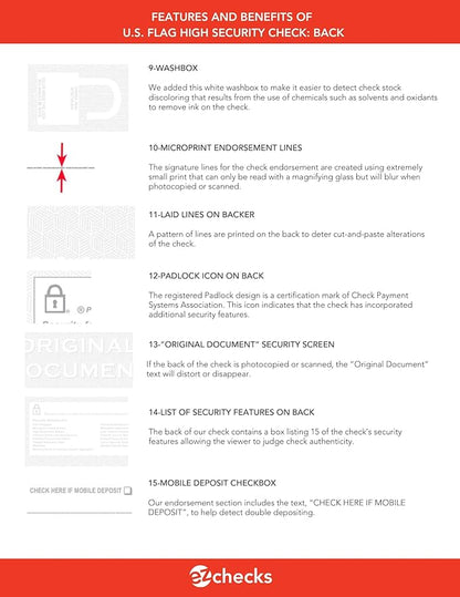 EZ Checks Premium Blank Hologram High Security Laser Check Stock | 500 Sheets (US Flag, Check at Top)