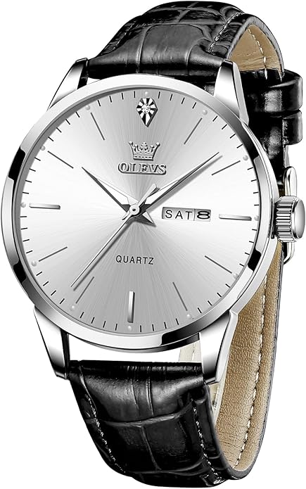 OLEVS Mens Watches, Dress Waterproof Classic Analog Casual Luxury Wrist Watch for Men with Date, Easy to Read Relojes para Hombres Male Quartz Wristwatch with Brown Black Leather Band Blue Black Dial