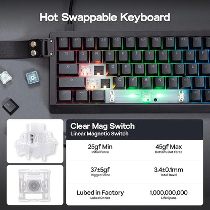 EPOMAKER HE68 Lite Hall Effect Gaming Keyboard, 8k Polling & 128K Scan Rate, 0.005mm Adjustable Trigger, 0.125ms Latency, 5-Layer Sound-Dampened, Snap Key, SOCD, A-RGB, Wired, Mac Software (Black)