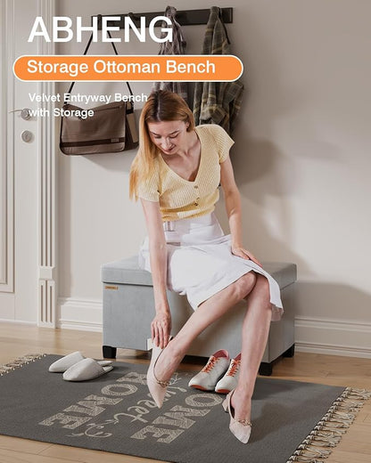 Foldable Storage Ottoman Bench, Velvet Footrest and Seat Cube with Feet, Storage Chest, for Living Room, Bedroom and Office, 15 x 30 x 15.7 Inches, Dove Gray,ASND23G