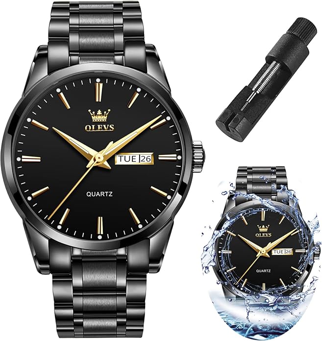 OLEVS Men's Luxury Watch Waterproof Luminous Easy Read Chronograph Watches Full Gold/White Dail/Black Face with Calendar Wristwatch