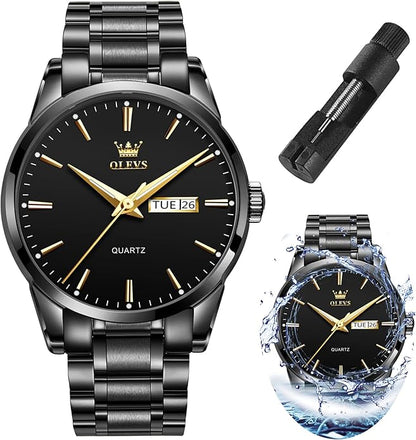 OLEVS Men's Luxury Watch Waterproof Luminous Easy Read Chronograph Watches Full Gold/White Dail/Black Face with Calendar Wristwatch