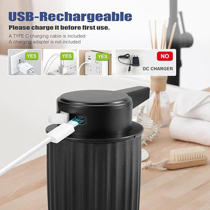 Automatic Soap Dispenser Liquid Touchless: 9oz Plastic Black - Rechargeable Electric Smart 3-Level Adjustable Modern Auto Soap Dispenser - Bathroom Kitchen Hand Dish Lotion