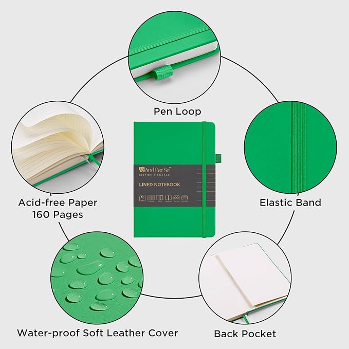 &And Per Se Lined Journal Notebook, 160 Pages, A5 5.7 x 8 inches College Ruled Thick Paper Notebook Journals (1 Pack, Emerald)