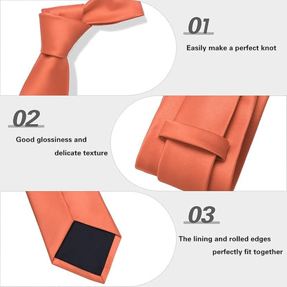PenSee Men's Tie Set Solid Pure Color 3.15" (8CM) Classic Formal Plain Necktie and Pocket Square Set For Men