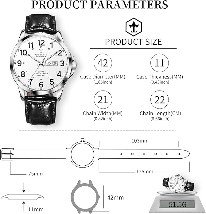 Watches for Men Leather Large Arabic Numerals Mens Watches Waterproof Band with Date Quartz Men's Wrist Watch
