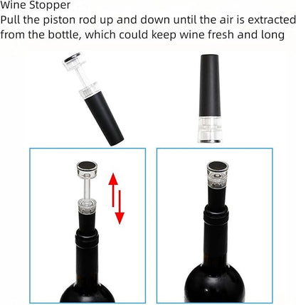 Electric Wine Bottle Opener Set – Rechargeable Corkscrew with Foil Cutter, Wine Pourer & Vacuum Stopper – One-Touch Automatic Wine Opener Wine Accessories – Perfect Wine Gifts for Wine Lovers
