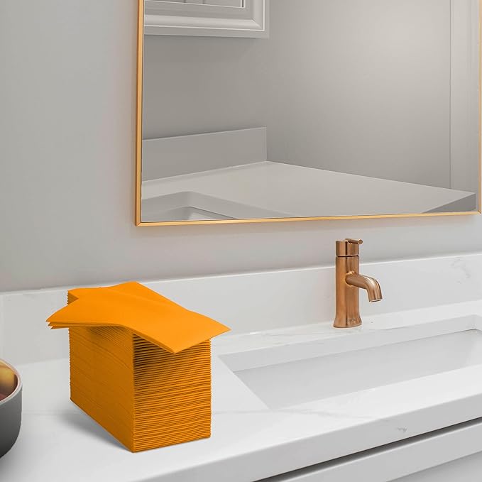 Linen-Feel Orange Paper Napkins - Decortive Cloth-Like Disposable Dinner Napkins - Soft And Absorbent Napkins for Thanksgiving, Party, Wedding, Bathroom Or Any Occasion. (Pack of 100)