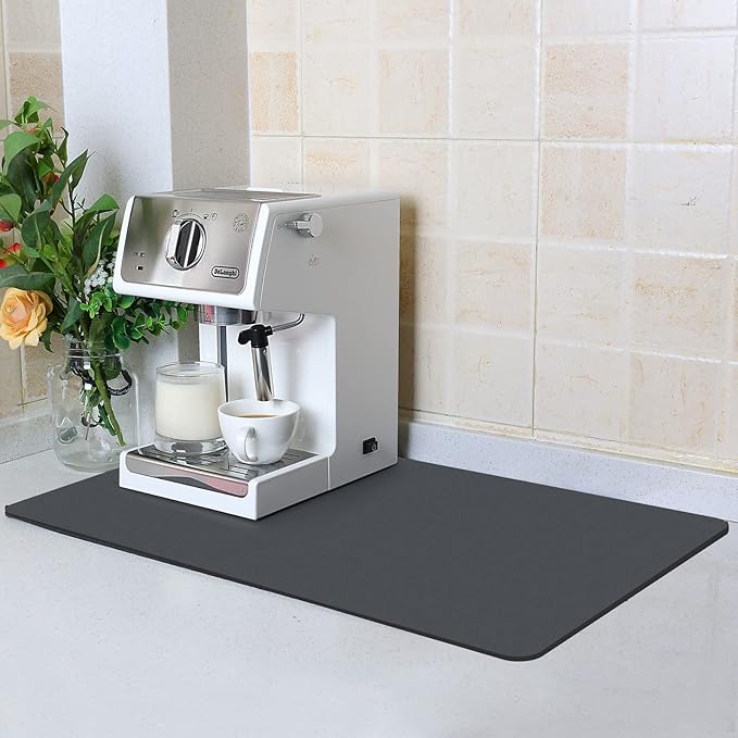 ZLR Coffee Mat - 12" x 20" Middle Kitchen Hide Stain Absorbent Dish Drying Mat for Countertop - Easy to Clean Coffee Bar Mat for Espresso Machine and Spill Protection - Dark Gray