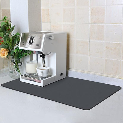 ZLR Coffee Mat - 12" x 20" Middle Kitchen Hide Stain Absorbent Dish Drying Mat for Countertop - Easy to Clean Coffee Bar Mat for Espresso Machine and Spill Protection - Dark Gray