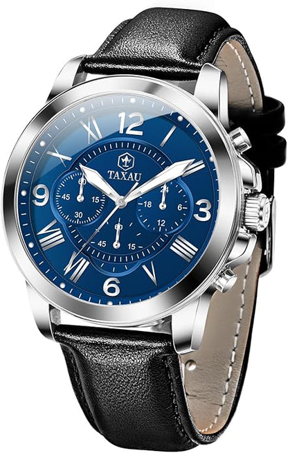 Mens Watches Luxury Dress Waterproof Leather Watch with Date Day Analog Quartz Large Number Wrist Watch Casual Classic Luminous Scales Big Face Easy Read Reloj para Hombre