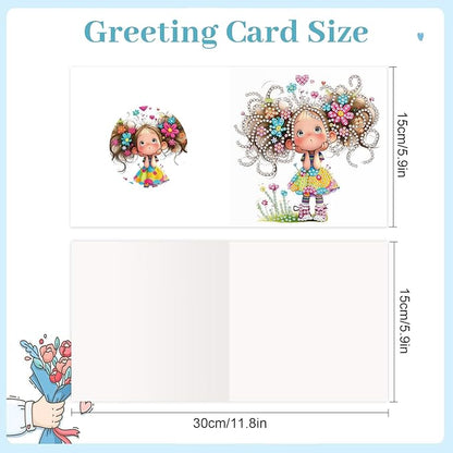 jinglinhh 12pcs Diamond Art Painting Little Girl Flower Bushes Greeting Cards with Envelopes, DIY Card Making Kits for Adults, Diamond Art Christmas Cards for Birthday Holiday Postcards Craft Gifts