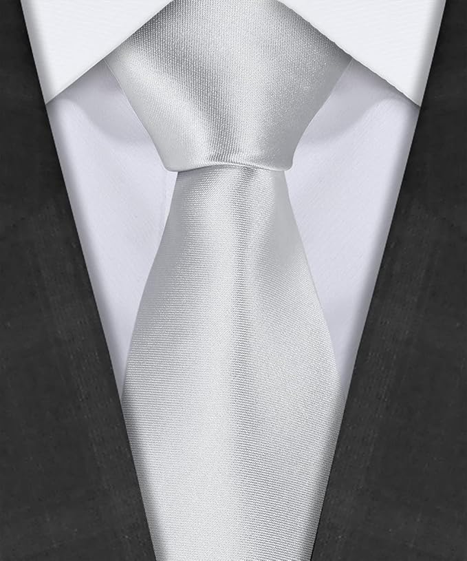 TIE G 5pcs Tie Set in WHITE OR BLACK GIFT BOX: Solid Color Necktie, Satin Bow Tie, Pocket Square, Lapel, Cuff Links