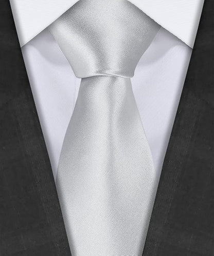TIE G 5pcs Tie Set in WHITE OR BLACK GIFT BOX: Solid Color Necktie, Satin Bow Tie, Pocket Square, Lapel, Cuff Links