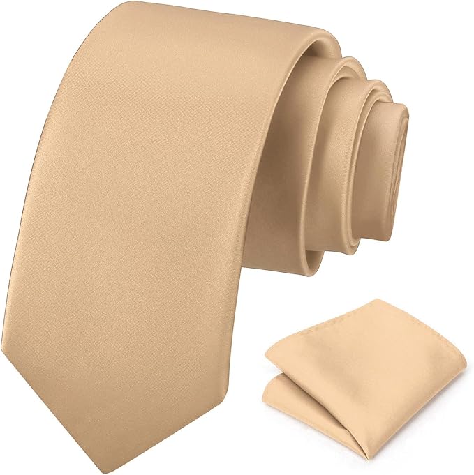 PenSee Men's Tie Set Solid Pure Color 3.15" (8CM) Classic Formal Plain Necktie and Pocket Square Set For Men