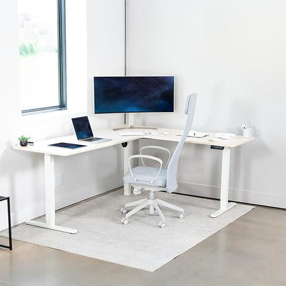VIVO Electric Corner 75 x 63 inch L-Shaped Standing Desk, Memory Height Adjustment, Light Wood Top White Frame, DESK-E3CTC-75