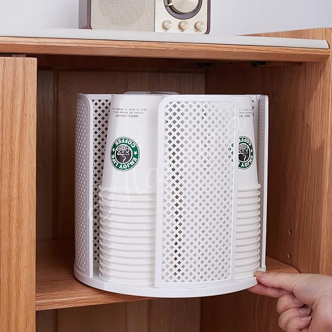 Rotatable Coffee Cup Dispenser with 4 Compartments, Atavarna Cups and Lids Holder for 5-16oz Cups Organizer for Restaurant, Coffee Station, Bar, Office, Home-9.25" x 9.25" x 8.66"