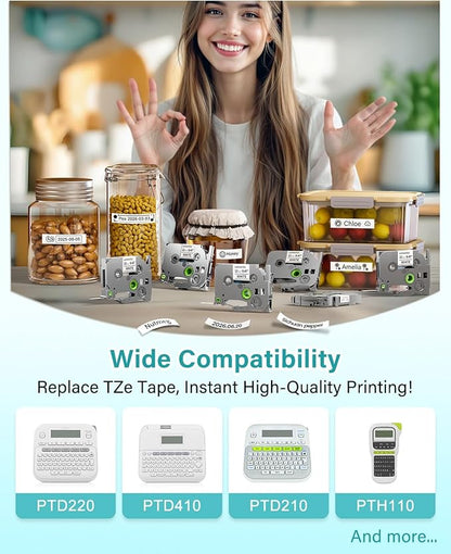Label Maker Tape Compatible with Brother P-Touch Label Tape TZe-231 12mm 0.47 Laminated White TZ TZe TZe231 Black on White for PT-D220 D210 H110 D200 D400 1280 D610BT Refills 1/2" x 8m, 6-Pack
