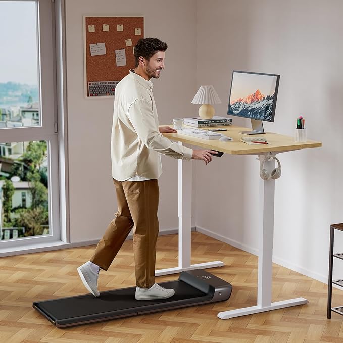 55x24 Inches Height Adjustable Electric Standing Desk with 2 Hooks for Home Office, Ergonomic Sit Stand up Desk with Splice Board, Oak