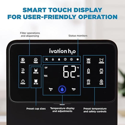 Ivation H2O Hot & Cold, Countertop Reverse Osmosis System, TDS Filter System, 4 Stage RO Water Filtration, 6 Temperature Presets, 3:1 Pure to Drain, Portable Plug-and-Play - Black