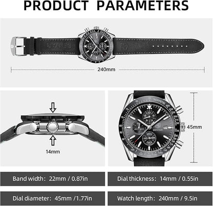 BY BENYAR Watch for Men Analog Quartz Chronograph Waterproof Luminous Designer Mens Wrist Watches Business Work Sport Casual Dress Watch with Silicone Strap Elegant Gifts for Men