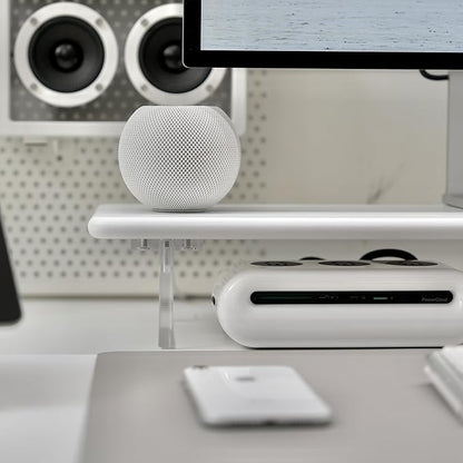 Bamboo Monitor Stand Riser with Acrylic Legs for Desk, 31.5 Inches Desktop Shelf Supports for PC Computer Monitor, Laptops, Printer, Speakers (White)