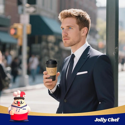 JOLLY CHEF 16 oz Coffee Cups-100 Pack, Disposable Black Hot Paper Cups with Lids, Sleeves and Stirrers for all Kinds of Beverages