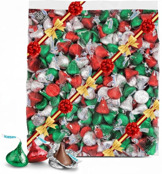 Milk Chocolate Kisess, 2 lb Bulk Bag (Approx. 200 Pieces) | Christmas Candy Gift Set & Stocking Stuffers | Red, Green, Silver Foil Wrapped for Holiday Parties, Baking, and Candy Bowls 2 Pounds