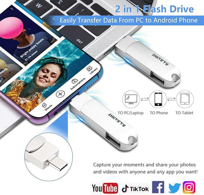 Thkailar USB 3.1 C Memory Stick 256GB,2 in 1 USB A to Type C Thumb Drive,Read Up to 150MB/s Memory Stick Dual Ports,Flash Drive for Android Phone,Computer,MacBook Pro,Tablet,Laptop