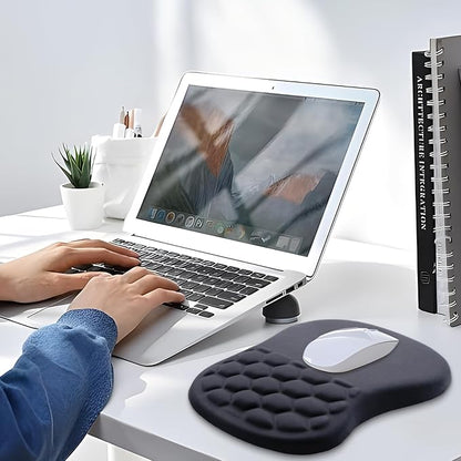 Mouse Pad Wrist Support, Ergonomic Mouse Pad with Wrist Rest, Comfortable Computer Mouse Pad for Laptop, Pain Relief Mousepad with Non-Slip PU Base Black